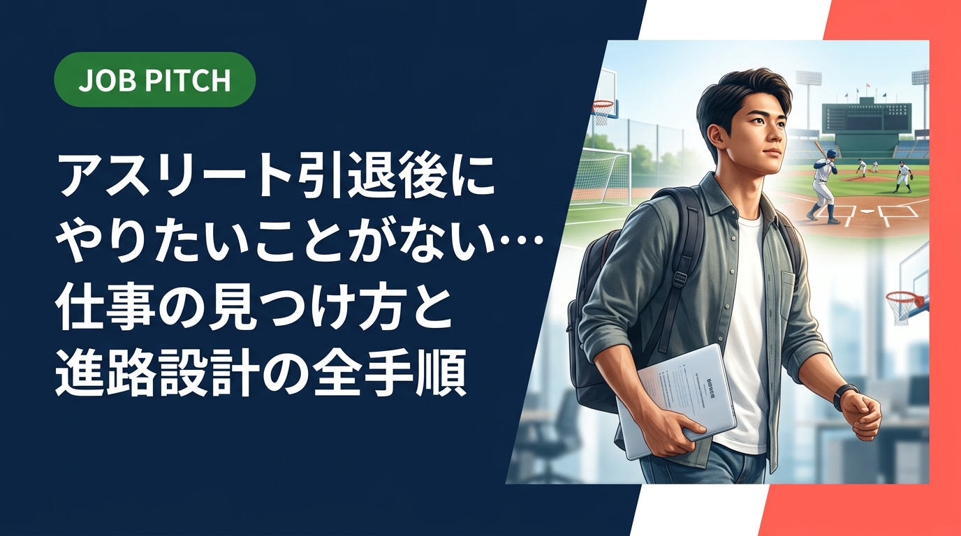 引退後にやりたいことが見つからず焦っているアスリートへ。競技経験を活かした仕事の探し方・進路設計の具体的手順を実務ベースで解説。無料相談も受付中。