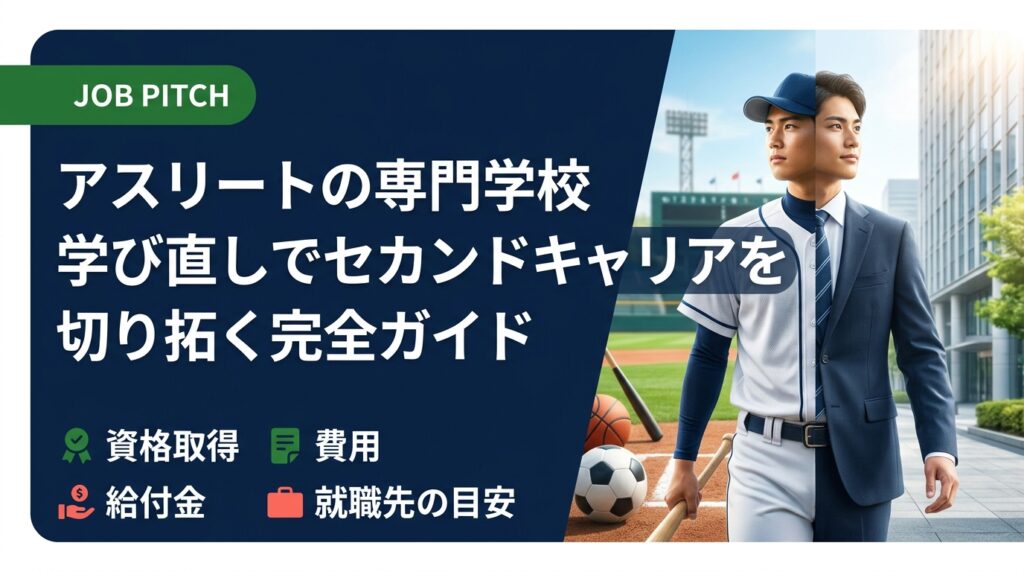 引退後や現役中に専門学校で学び直しを検討するアスリートへ。資格取得・費用・給付金・就職先の目安まで実務的に解説。JOB PITCHが伴走し次のフィールドへ導きます。