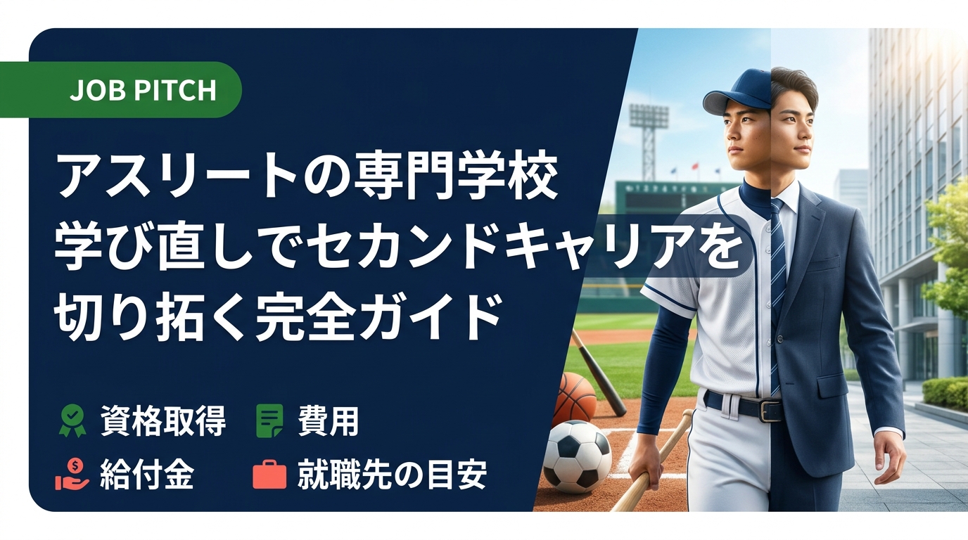 引退後や現役中に専門学校で学び直しを検討するアスリートへ。資格取得・費用・給付金・就職先の目安まで実務的に解説。JOB PITCHが伴走し次のフィールドへ導きます。