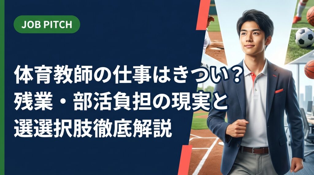 体育教師の残業・部活負担の実態を現場データと経験者の声をもとに解説。教員の激務の背景から、スポーツ経験を活かす民間の選択肢まで、進路に迷う若者に寄り添いながら実務的に紹介します。