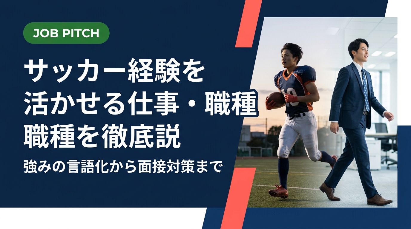 サッカー経験を活かせる仕事・職種を具体的に解説。チームワークや戦術理解など競技経験の強みを言語化し、自己PR例文・面接での伝え方まで実務的にサポートします。