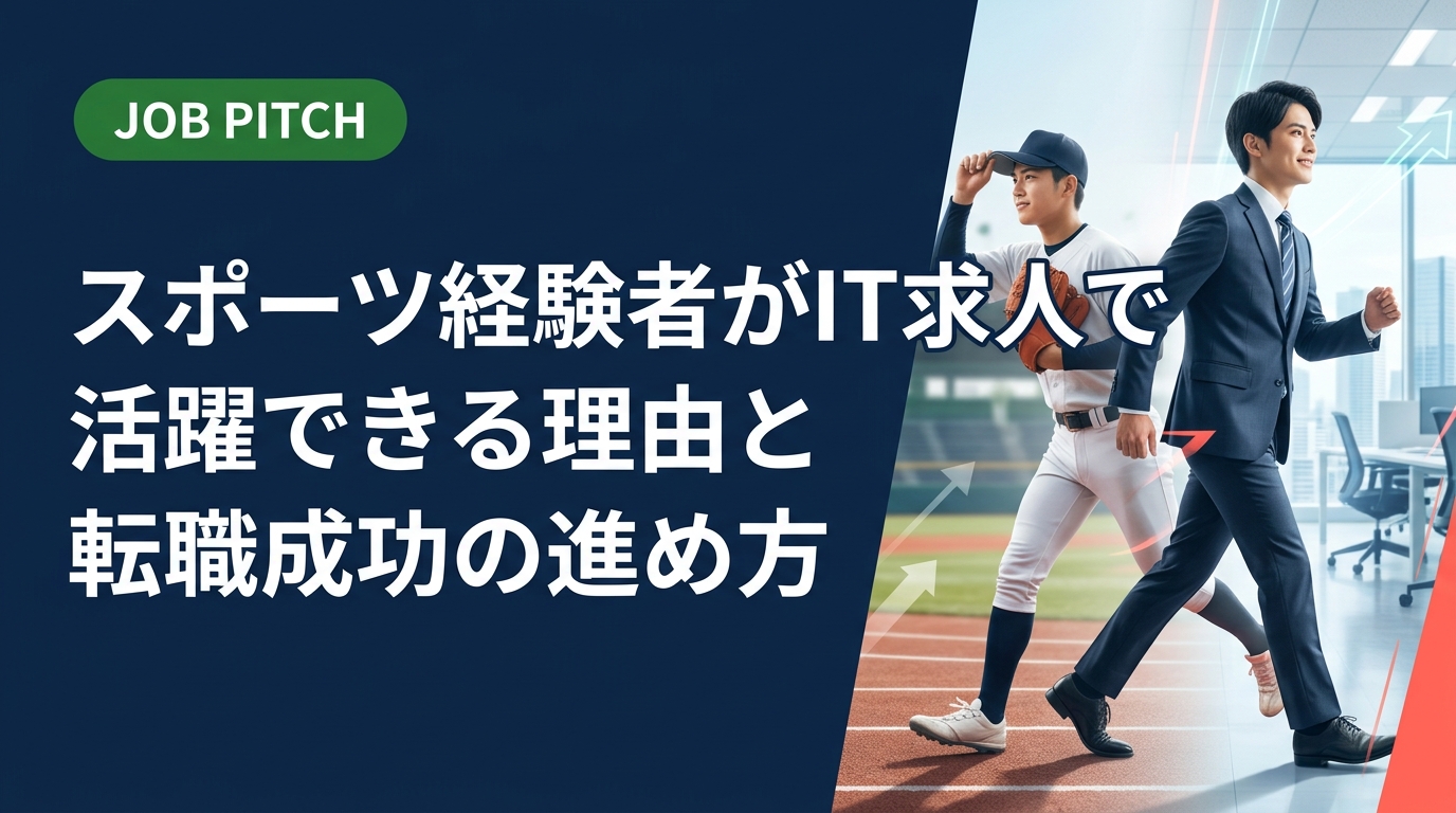 スポーツ経験者がIT求人を目指すメリットや具体的な転職ステップを解説。チームワーク・目標達成力など競技経験がIT業界で評価される理由と、JOB PITCHの無料相談サービスも紹介します。