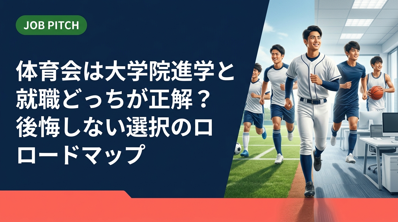 体育会学生が大学院進学か就職かで迷う理由と、それぞれのメリット・デメリットを実務的に解説。競技経験を強みに変えるキャリア設計の考え方と、無料で相談できるセカンドキャリア支援サービスも紹介。