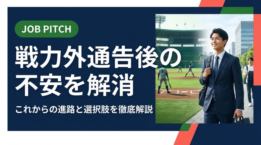 戦力外通告を受けた後「これからどうすれば？」という不安に、実務的な視点から答えます。進路の選択肢・準備の手順・JOB PITCHの伴走サポートまで丁寧に解説。まずは無料相談へ。