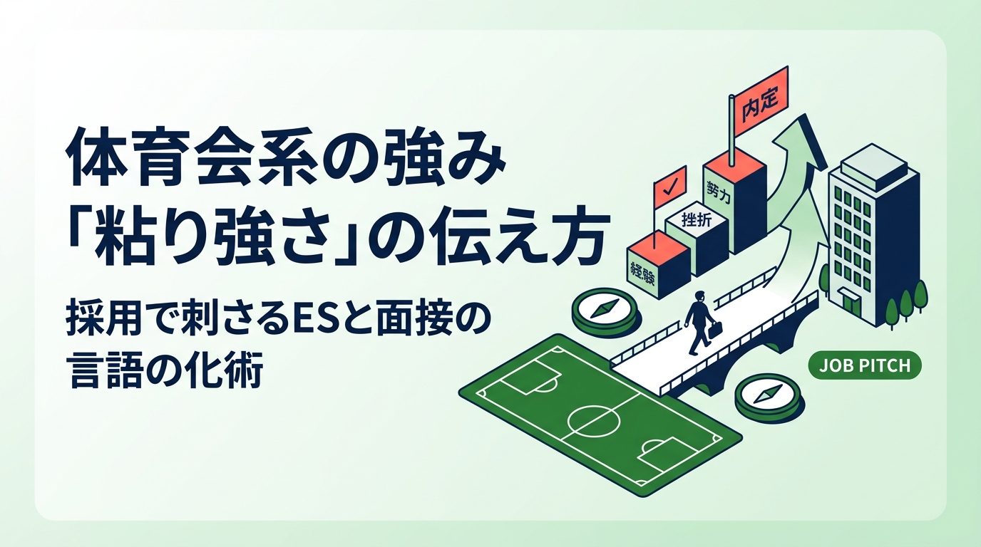 体育会系の「粘り強さ」をどう採用選考で伝えるか迷っていませんか?ESや面接で刺さる具体的な言語化の手順・例文・NG例を解説。企業が本当に求めるエピソードの作り方を実務的に紹介します。
