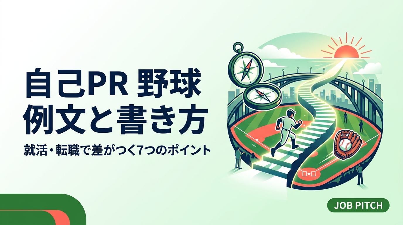 野球経験を活かした自己PRの書き方と例文を徹底解説。大学体育会・独立リーグ・社会人野球からの就活・転職で採用担当者に刺さる自己PRを、具体的なステップと実例で紹介します。