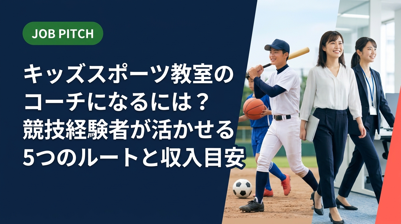 キッズスポーツ教室のコーチになるには何が必要？資格・求人・収入目安・フリーランス案件まで、競技経験者向けに実務的に解説。JOB PITCHが無料でセカンドキャリアを伴走支援します。