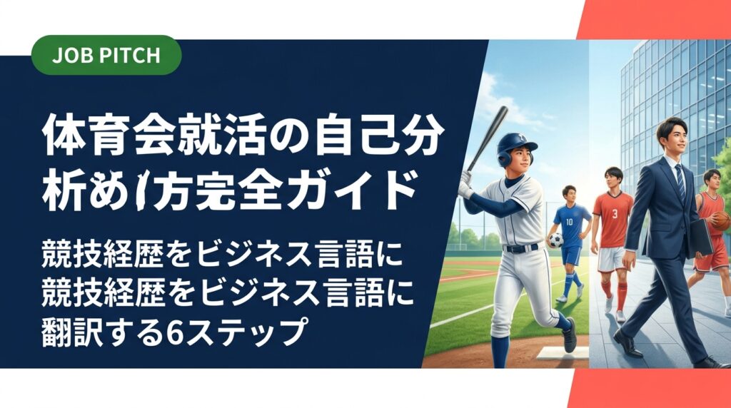 体育会学生・元アスリートの就活自己分析のやり方を6ステップで解説。競技経歴の棚卸しから強みの言語化、職種マッチングまでチェックリスト付きで実践的に紹介。セカンドキャリアを本気で支援するJOB PITCHが解説します。
