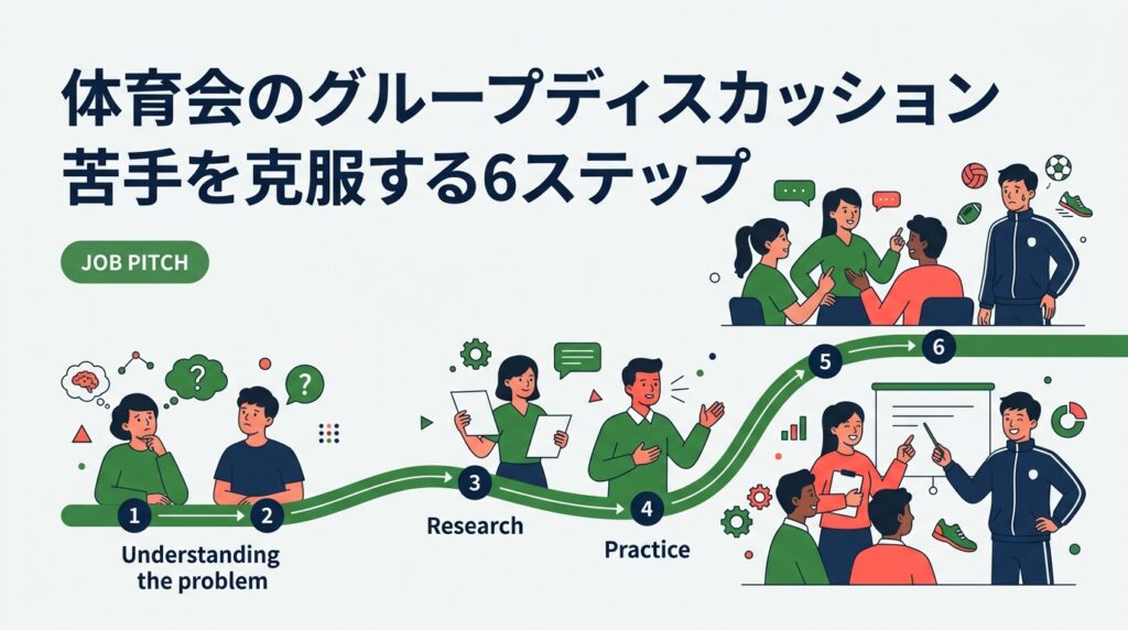 グループディスカッションが苦手な体育会学生向けに、苦手意識の原因から具体的な克服ステップ・役割選びまで実践的に解説。スポーツで培った強みを活かしてGDを攻略しよう。