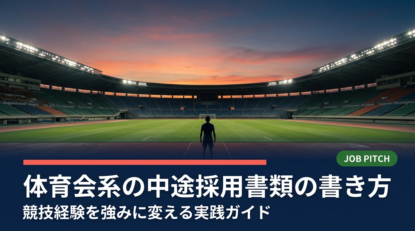体育会系出身者が中途採用で通過する書類の書き方を解説。競技経験を職務経歴書でどう活かすか、自己PR・志望動機の具体的な構成例も紹介。セカンドキャリア支援のJOB PITCHが実務視点でナビゲートします。