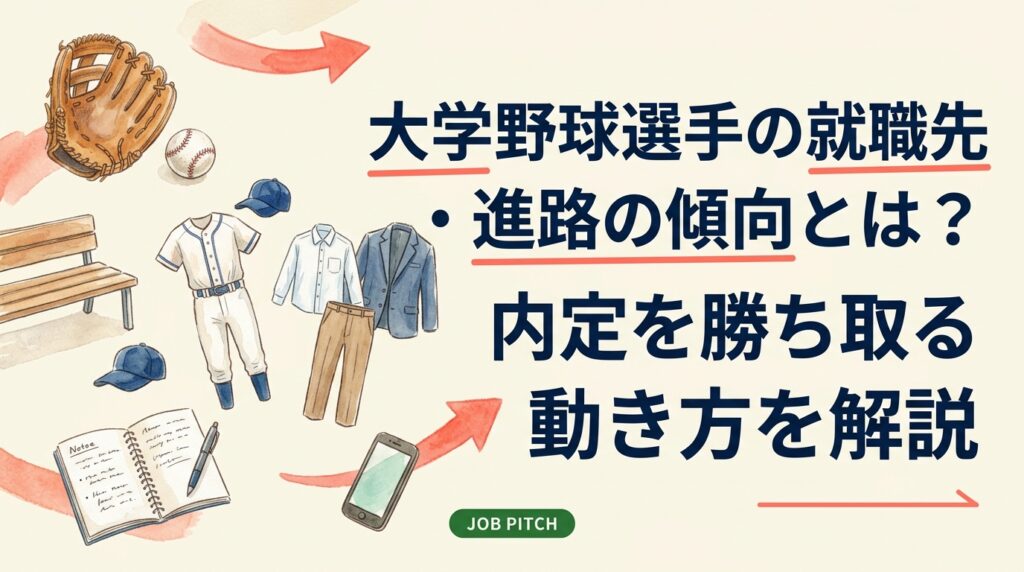 大学野球部の選手はどんな就職先に進むのか。進路の傾向、就活スケジュール、自己PRの作り方、野球を続ける選択肢まで、元独立リーグ選手の視点で実務的に解説します。無料相談も受付中。
