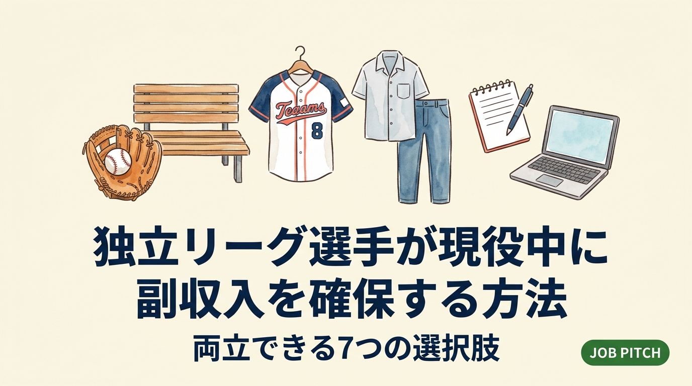独立リーグやクラブチームの選手が現役中に副収入を確保する方法を解説。練習・遠征と両立しやすい業務委託や副業の選び方、時間設計、月5〜10万円を作る手順、引退後に活きるスキルの残し方まで具体的に紹介します。