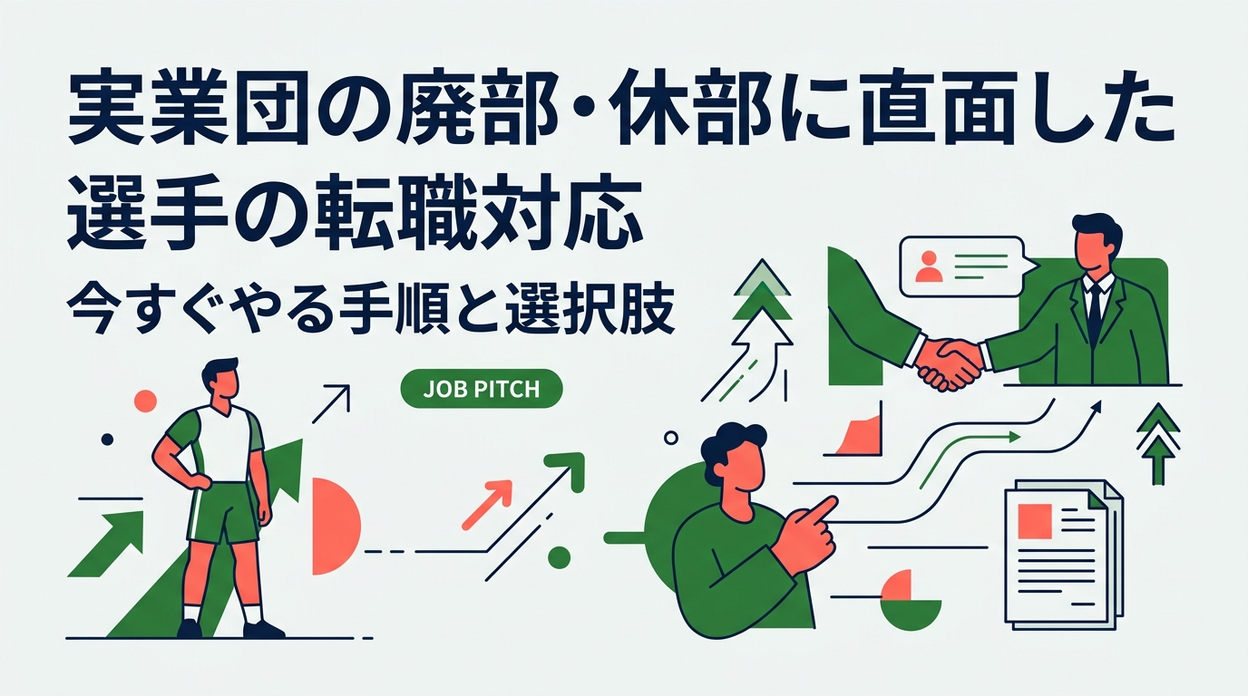 実業団チームの廃部・休部が決まったら選手は何をすべきか。社員としての雇用の扱い、競技継続の選択肢、退職か残留かの判断軸、転職活動の手順と職務経歴書の書き方まで、当事者目線で実務的に解説します。