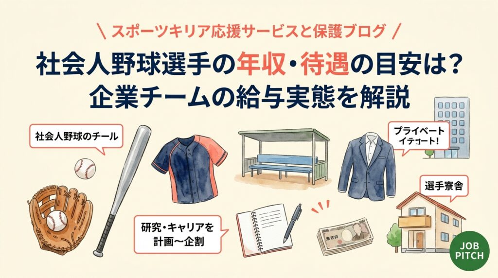 社会人野球選手の年収や待遇は所属形態で大きく変わります。企業チームの社員選手、クラブチーム、独立リーグの給与目安、寮・手当・引退後の処遇まで、選手本人と保護者の不安に実務目線で答えます。