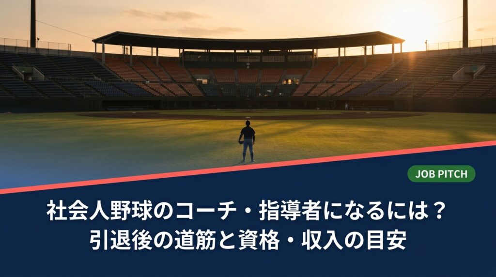社会人野球のコーチ・指導者になるには何が必要か。現役引退後のルート、学生野球資格回復制度、必要な資格や実績、収入の目安、働きながら指導する二刀流の設計まで、元選手支援の視点で具体的に解説します。