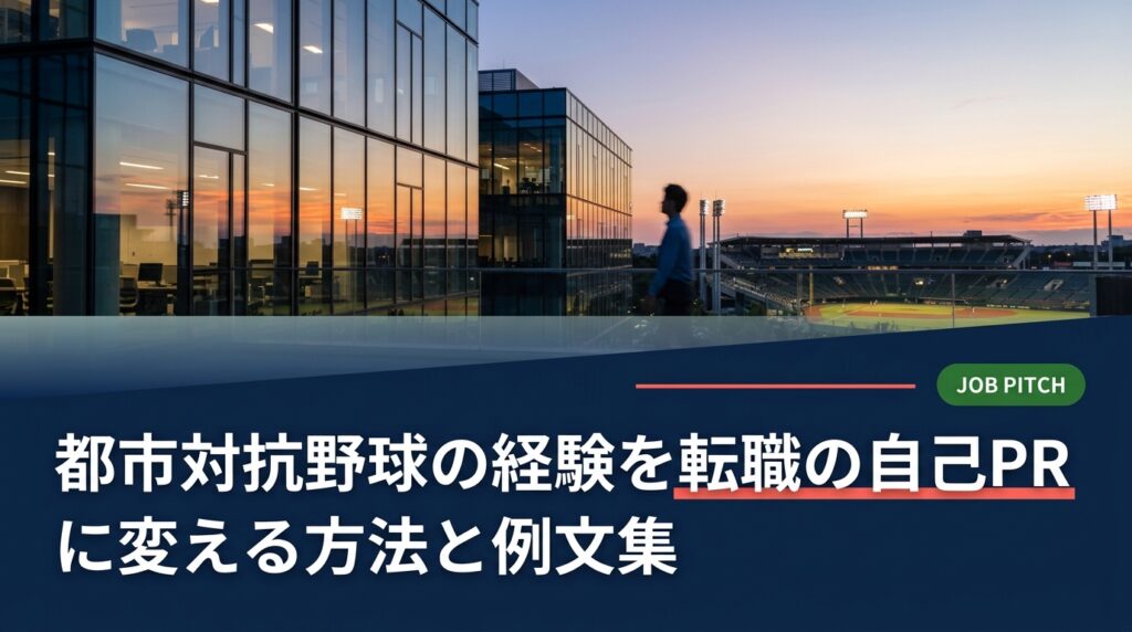 都市対抗野球の経験は異業種転職の自己PRで強力な武器になります。企業が評価する視点、エピソードの分解手順、職種別の例文、面接での答え方まで、社会人野球引退後の20〜30代向けに具体的に解説します。