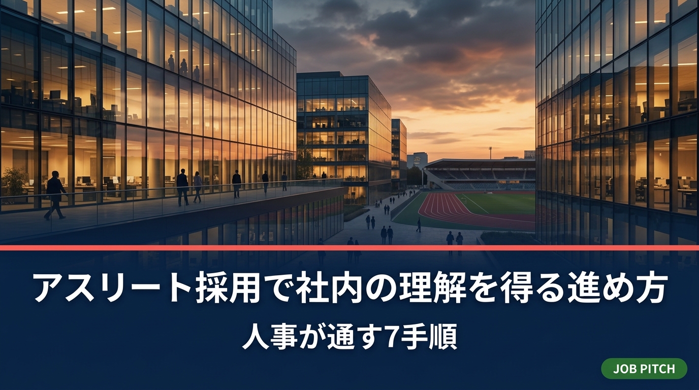 アスリート採用を社内で通すには「目的の言語化→配属現場の巻き込み→小さく試す」の順が最短です。反対意見への回答例、稟議資料の作り方、受け入れ体制の整え方まで人事・経営者向けに実務的に解説します。