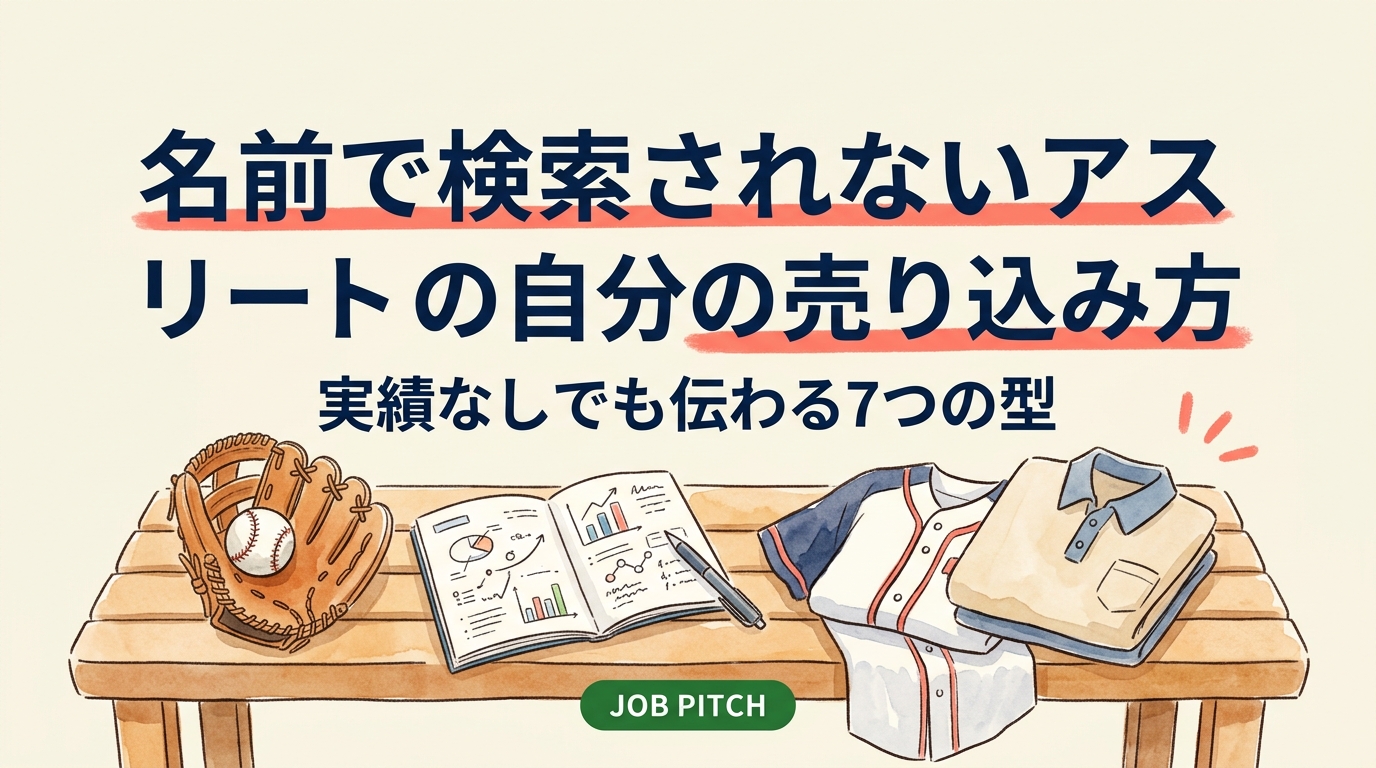 全国区の実績がなく名前で検索されない選手・体育会学生向けに、自分の売り込み方を具体的に解説。職務経歴の言語化、数字の作り方、ポートフォリオ、企業への伝え方まで実務手順で紹介します。