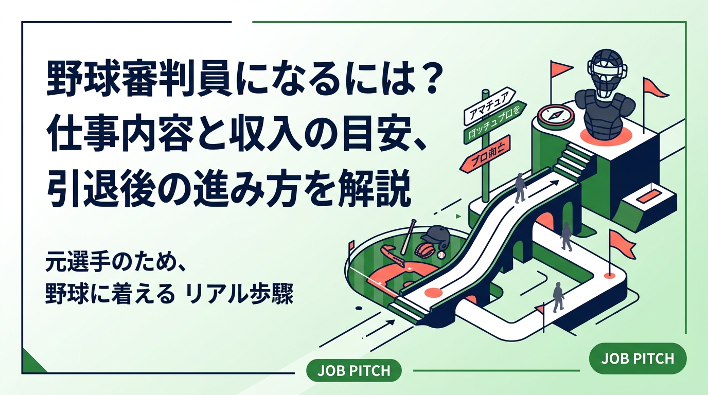 野球の審判員になるには何が必要か、仕事内容と収入の目安、アマチュアからプロ審判までのルートを整理。元選手が引退後に審判として野球に関わり続けるための現実的な進め方と、両立のコツを解説します。