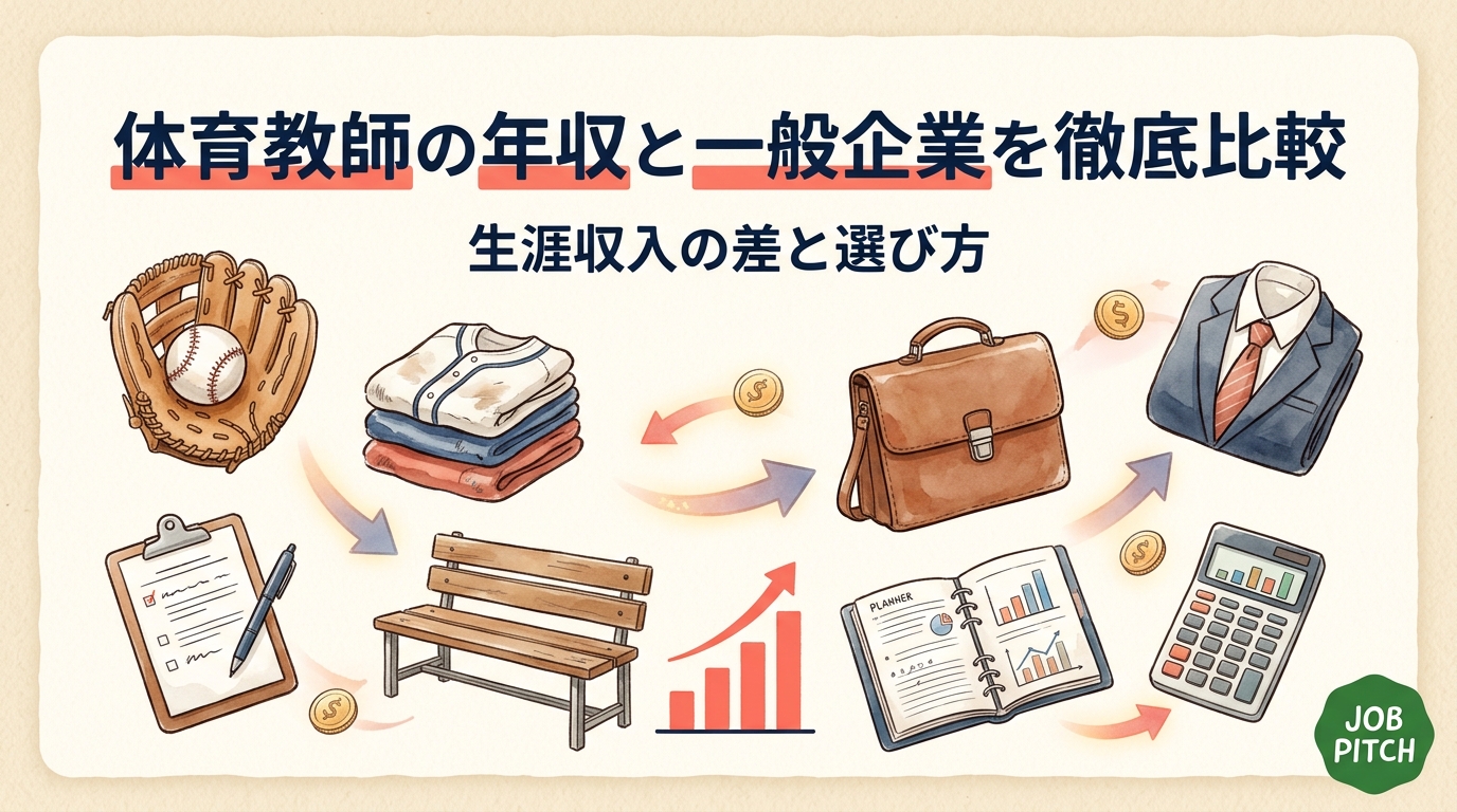 体育教師の年収は一般企業と比べてどうなのか、初任給から40代、生涯収入までを目安データで比較。部活動手当や残業代の実態、教員から民間へ転職する場合の選択肢まで、競技経験者向けに具体的に解説します。