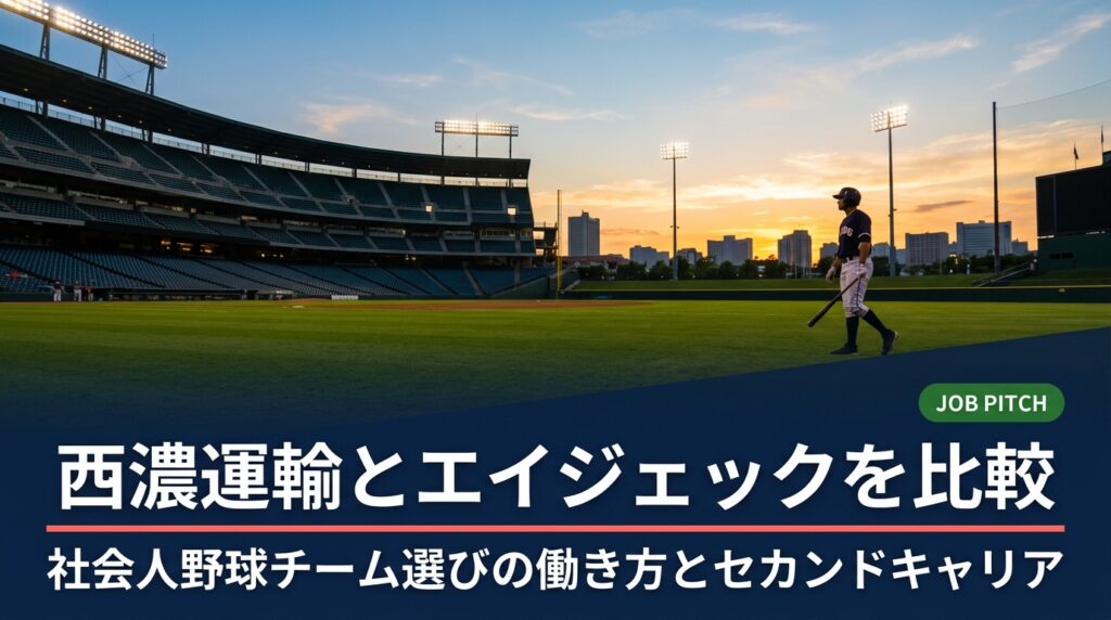 社会人野球の名門・西濃運輸とエイジェックは働き方がどう違う？企業内チームと派遣型の仕組み、業務内容や引退後のキャリアの目安を比較し、高校生・大学生と保護者向けにチーム選びの判断軸を解説します。